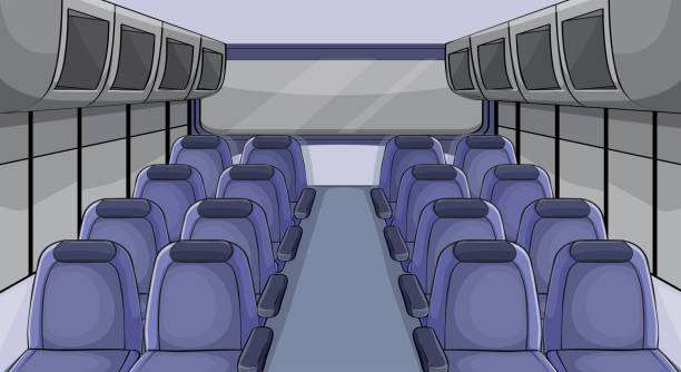 Scene in airplane with blue seats Scene in airplane with blue seats illustration airplane seat stock illustrations