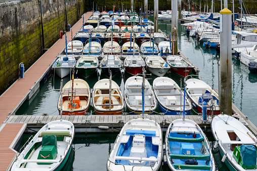 Boats in San Sebastian, sportive port. all set and lined to save space