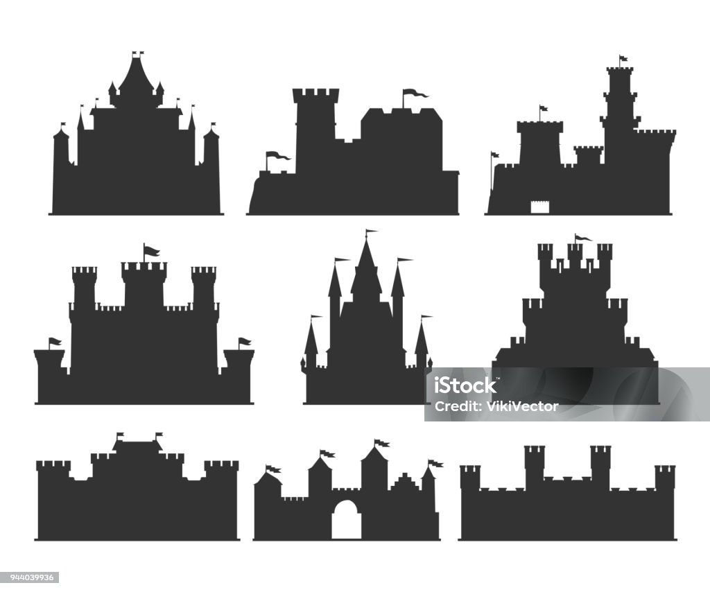 Jeu de silhouettes des châteaux - clipart vectoriel de Château libre de droits