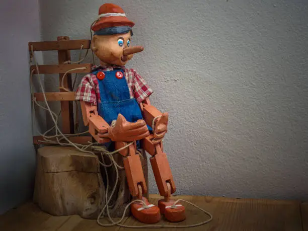 Photo of Pinocchio puppet made from wood.These items are a collection of my own.