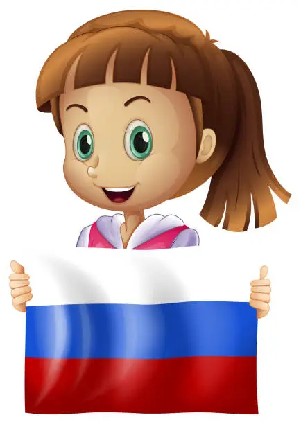 Vector illustration of Cute girl and flag of Russia