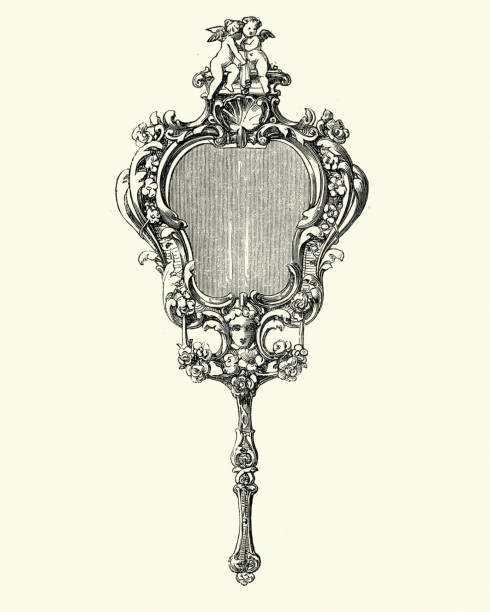 빅토리아 장식, 손 거울, 1850 - 손거울 stock illustrations