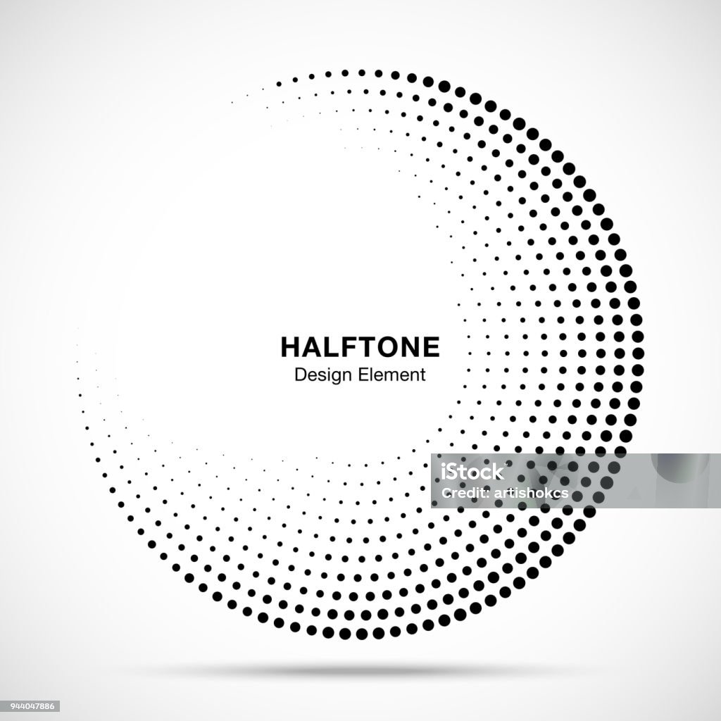 Halftone circle frame abstract dots logo emblem design element for medical, treatment, cosmetic. Round border Icon using halftone circle dots raster texture. Vector illustration. Circle stock vector
