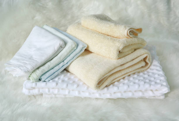 istock Set of Children's towel on white fur. 944048168