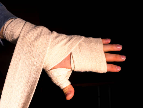 close up person taping hand before comming on the ring to fight isolated