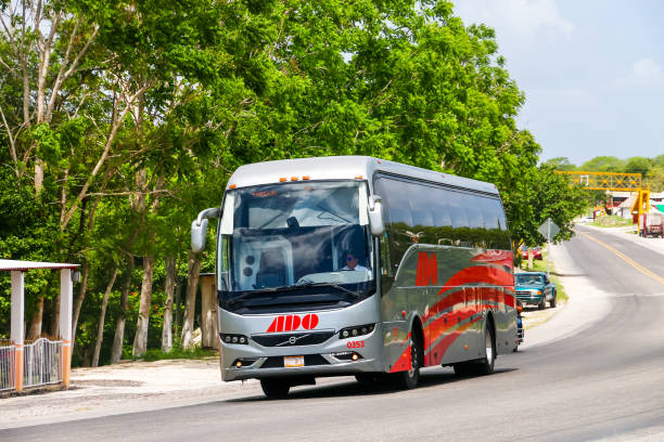 Volvo 9700 Campeche, Mexico - May 21, 2017: Intercity coach bus Volvo 9700 at the interurban road. volvo photos stock pictures, royalty-free photos & images