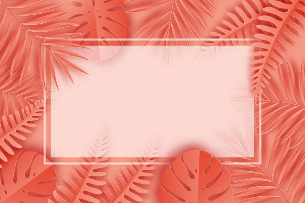 istock Tropical paper palm, monstera leaves frame. Summer tropical leaf. Origami exotic hawaiian jungle, summertime background. Paper cut. Minimal. Pastel art colorful style. 944051678