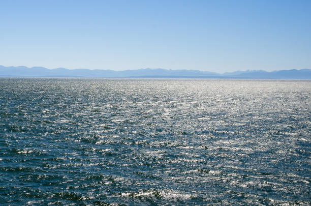 détroit de géorgie entre la partie continentale de la colombie-britannique et l’île de vancouver et le bleu ciel sans nuage - ferry british columbia vancouver vancouver island photos et images de collection