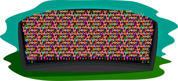 Tribune and happy audience Vector stylized black sports tribune with many people basketball crowd stock illustrations
