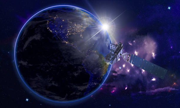 istock satellite in space over America, 3d visualization