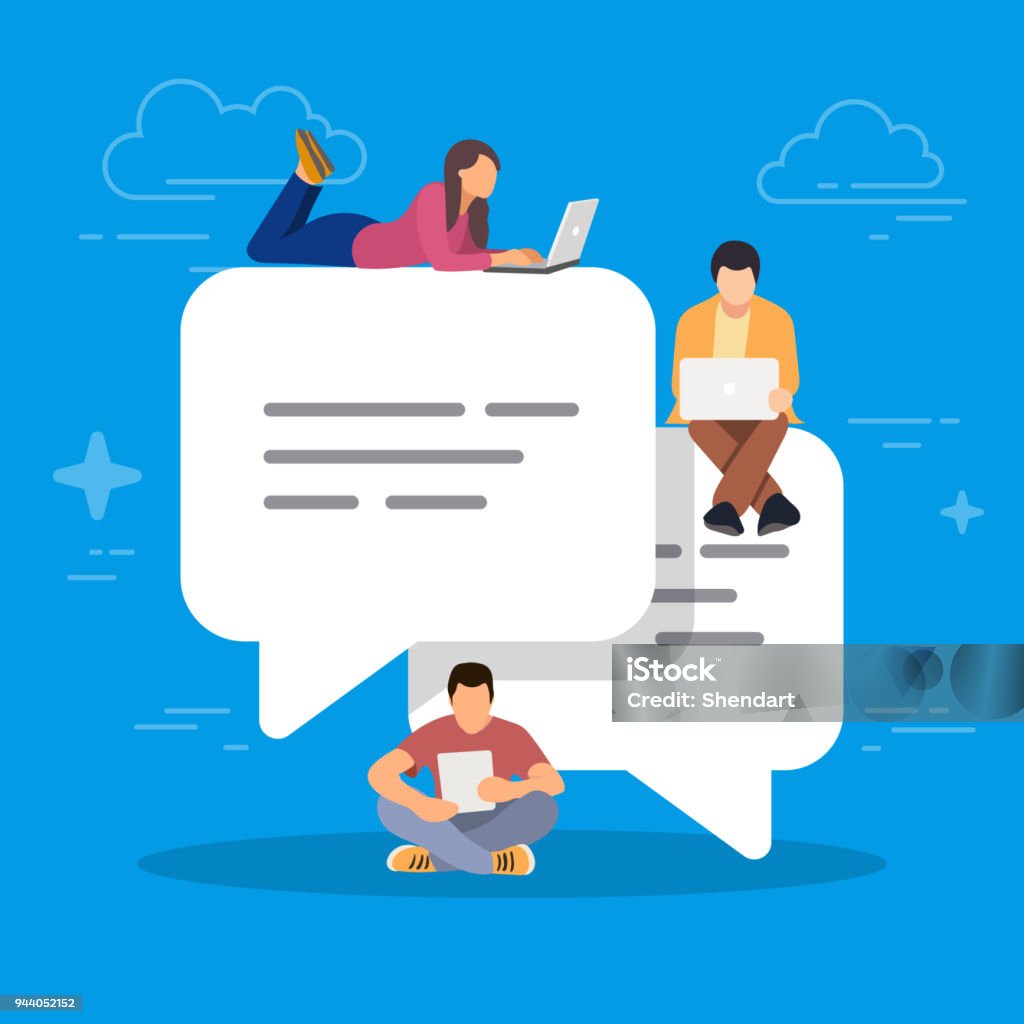 Speech Bubbles For Comment And Reply Young People Using Mobile ...