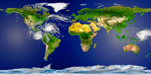 istock physical map of the world with hurricanes 944055606
