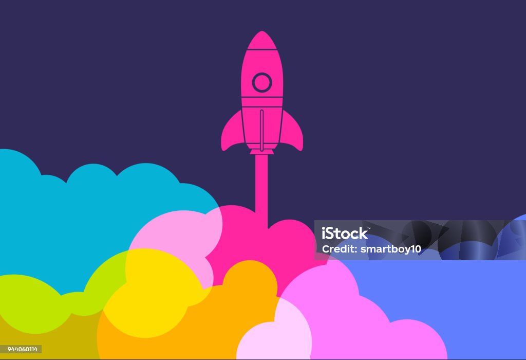 Business Startup Launch Rocket Colourful silhouettes of rockets to symbolise new business startup launch Rocketship stock vector