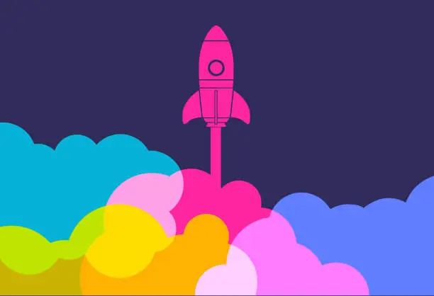 Vector illustration of Business Startup Launch Rocket