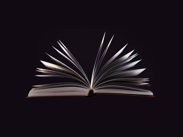 istock Open book, hardback, white sheets on dark black background. Education background. Back to school. Copy space for text. Close-up, selective focus 944063808