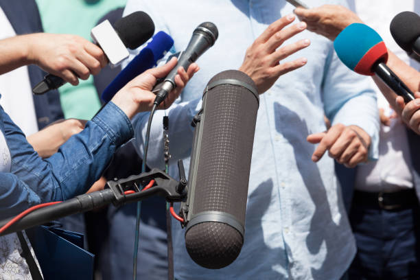 istock Public relations - PR. Media interview. News conference. 944064006