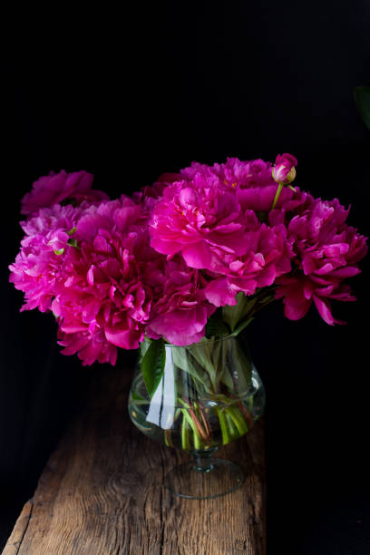 istock burgundy, red, bright red peonies - bouquet on a black background 944064190