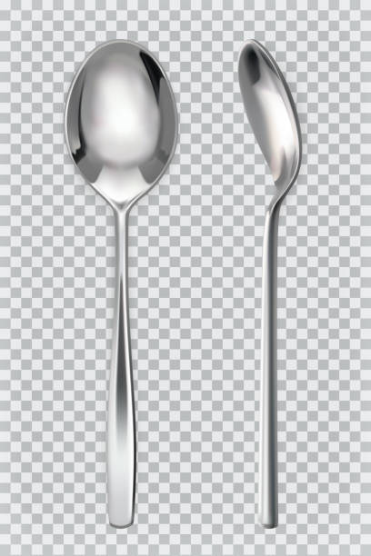 Metal spoons. 3d realism, vector icon Metal spoons. 3d realism, vector icon teaspoon stock illustrations