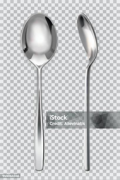 Metal Spoons 3d Realism Vector Icon Stock Illustration - Download Image Now - Spoon, Three Dimensional, Metal