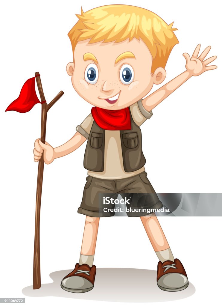 A Cute Boy Scout on White Background A Cute Boy Scout on White Background illustration Adult stock vector