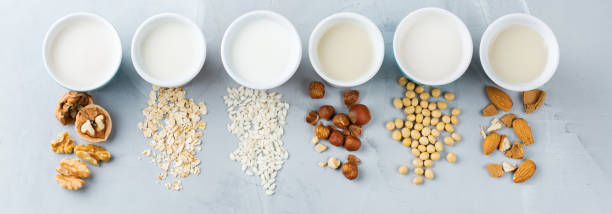 surtido de leche de diario no orgánica vegana - soybean merchandise soy milk milk fotografías e imágenes de stock
