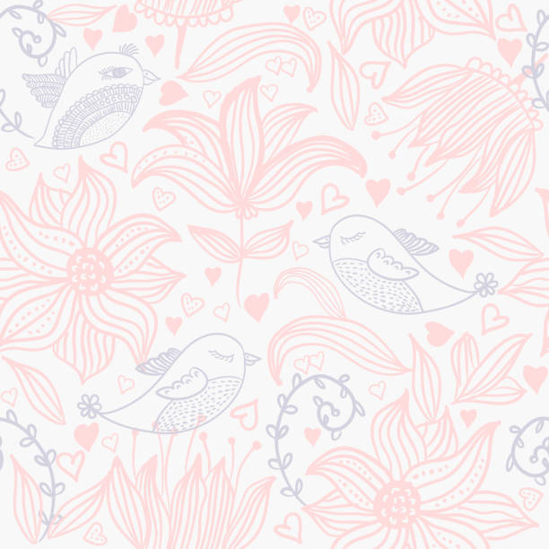 Stylish floral seamless pattern in vintage style with birds. Seamless pattern can be used for wallpapers, pattern fills, web backgrounds,surface textures. Gorgeous floral background vector art illustration