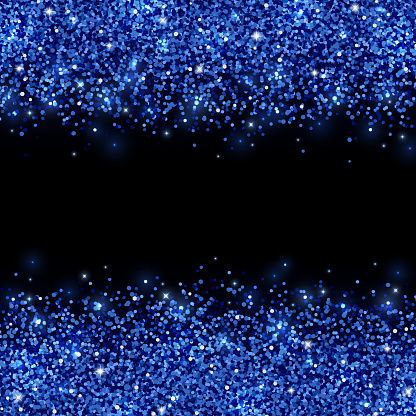 Blue glitter scattered on black background. Vector illustration