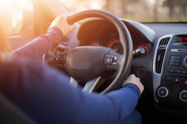 Woman starting car