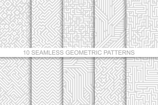 kolekcja bezszwowych wzorów geometrycznych - szary wzór w paski. wektorowe tło cyfrowe - wallpaper pattern seamless pattern geometric shape stock illustrations