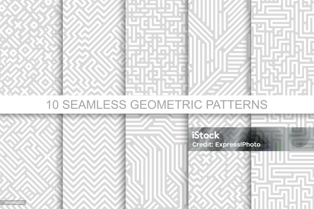 Collection of seamless geometric patterns - gray striped design. Vector digital backgrounds Collection of seamless geometric patterns - gray striped design. Vector digital backgrounds. Seamless patterns are found in the Swatches panel. Pattern stock vector
