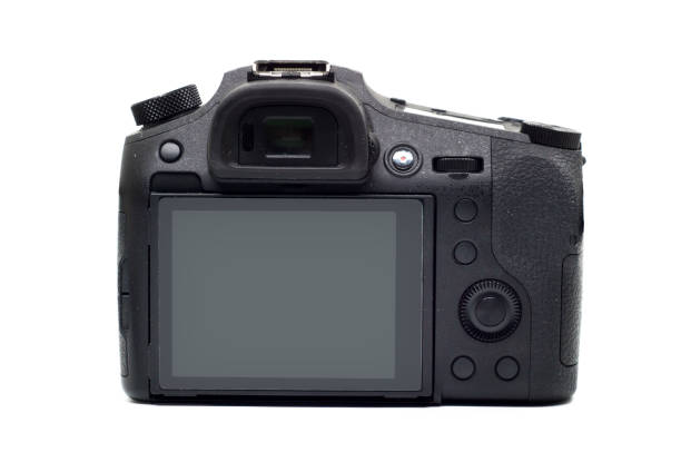 istock Photo camera isolated on white background. Modern ultra zoom photo camera front view. 944089132