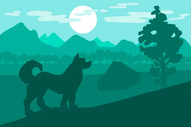 Vector illustration of Dog in the camping