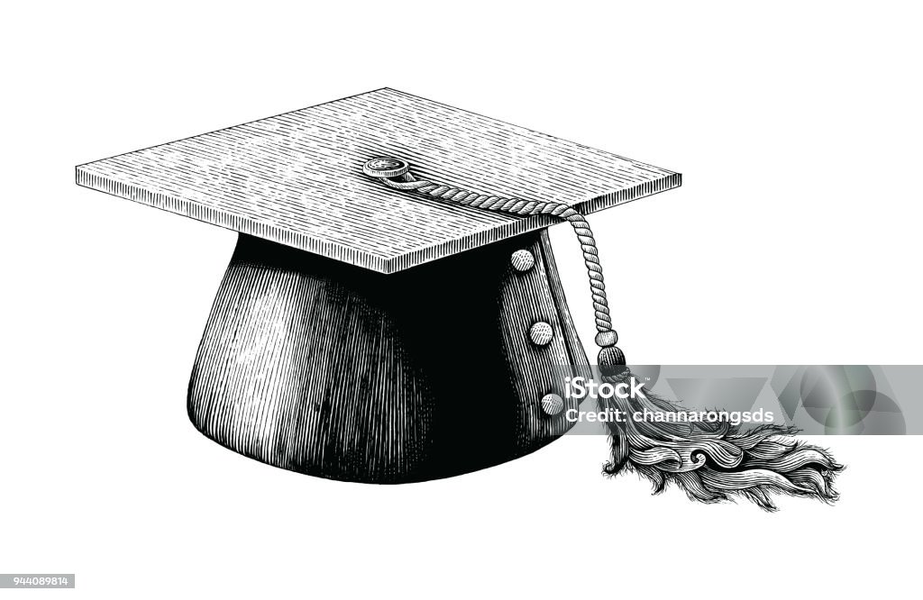 Graduation hat hand drawing vintage engraving illustration Engraving stock vector