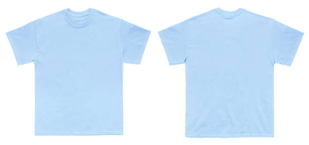 Blank T Shirt color light blue template front and back view Blank T Shirt color light blue template front and back view on white background light blue stock pictures, royalty-free photos & images