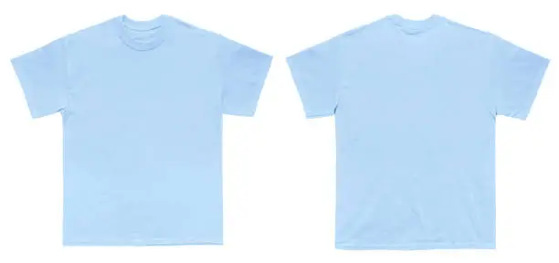 Blank T Shirt color light blue template front and back view on white background
