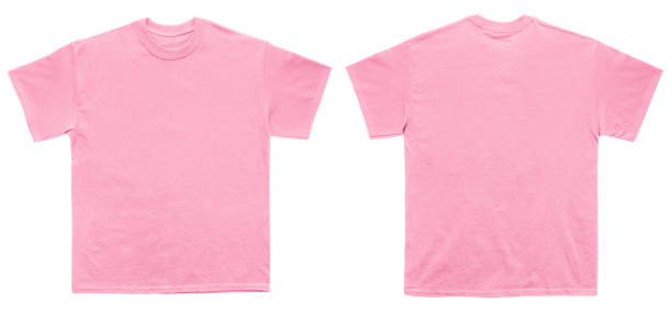 t shirt bianca colore rosa chiaro modello vista anteriore e posteriore - t shirt shirt pink blank foto e immagini stock