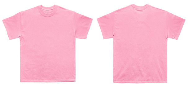 Blank T Shirt Color Light Pink Template Front And Back View Stock