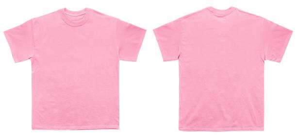 blank t shirt color light pink template front and back view - t shirt shirt pink blank imagens e fotografias de stock