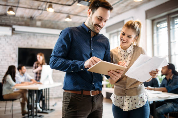 portrait of architects having discussion in office - office manager imagens e fotografias de stock