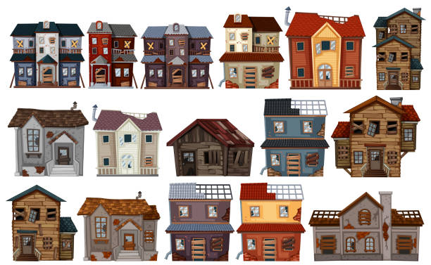 eski evlerde: farklı tasarımlar - haunted house stock illustrations