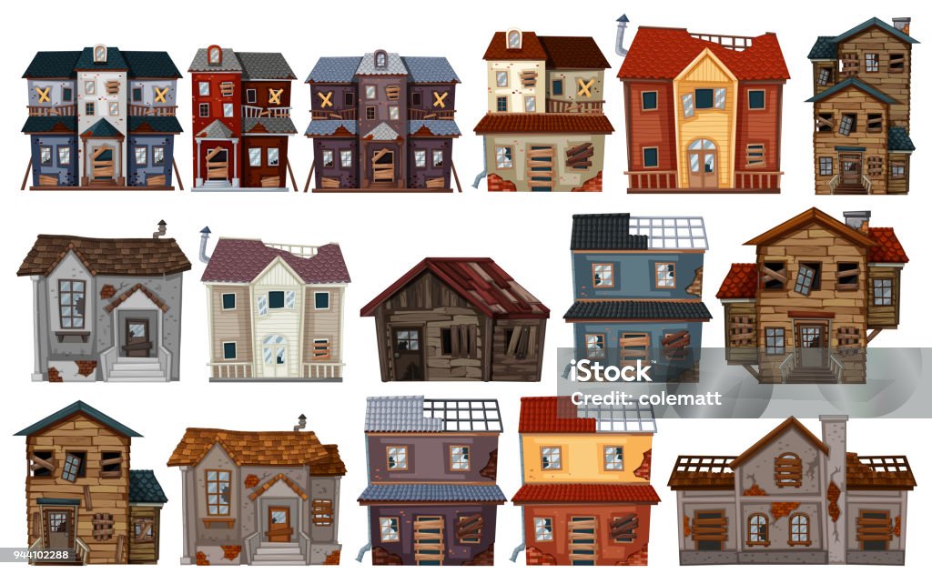 Old houses in different designs Old houses in different designs illustration House stock vector