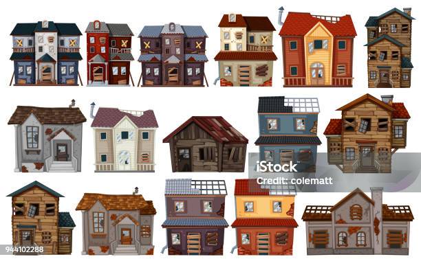 Old Houses In Different Designs Stock Illustration - Download Image Now - House, Old, Spooky