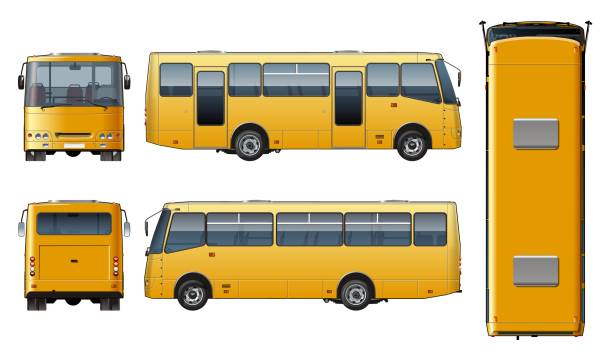 벡터 도시 여객 미니 버스 모형 - bus coach bus travel isolated stock illustrations