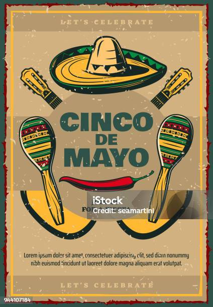 Cinco De Mayo Vector Sketch Retro Mexican Poster Stock Illustration - Download Image Now - Mexico, Flyer - Leaflet, County Mayo