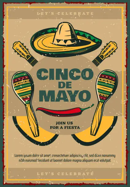 Vector illustration of Cinco de Mayo vector sketch retro Mexican poster