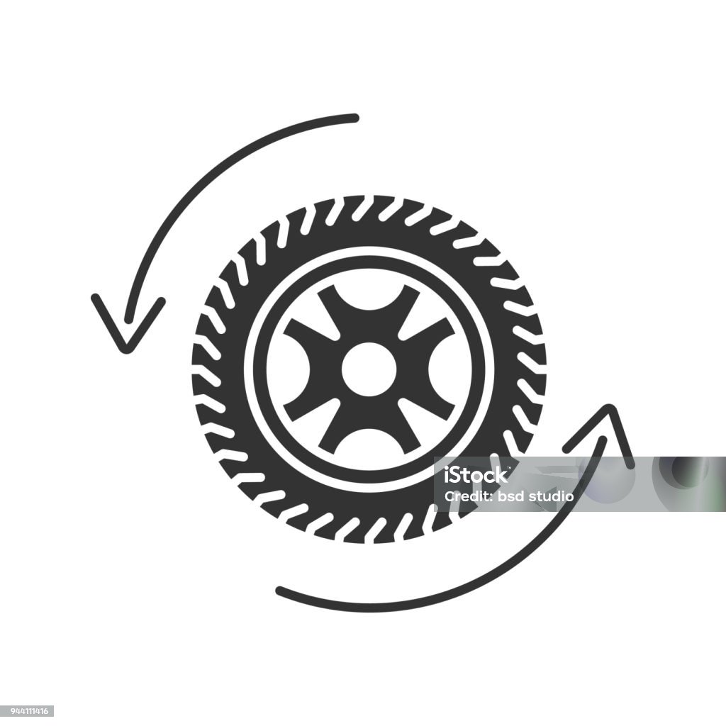 Ícone de glifo mudança roda de automóvel - Vetor de Pneu royalty-free