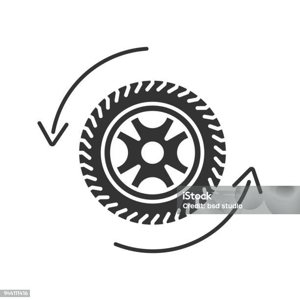 Automobile Wheel Changing Glyph Icon Stock Illustration - Download Image Now - Tire - Vehicle Part, Turning, Change