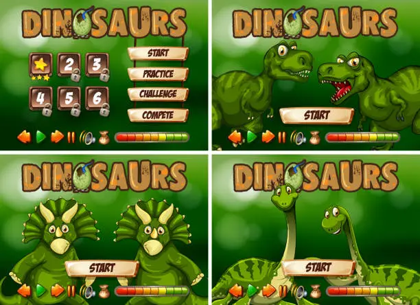 Vector illustration of Game template with dinosaur theme