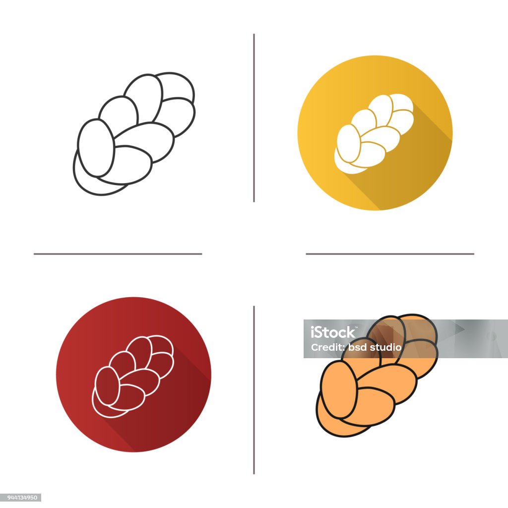 Challah icon Challah flat design, linear and color icons set Bakery stock vector