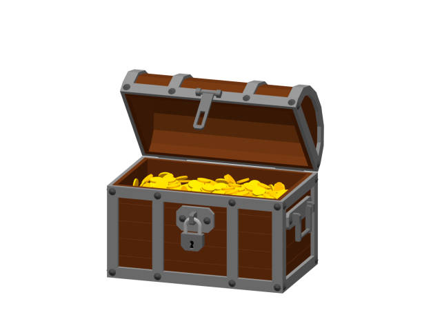 istock Wooden chest with golden coins. Isolated on white background. 944138302